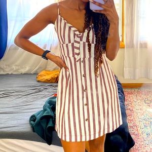 Brown & Off-White Striped Mini Dress, Medium